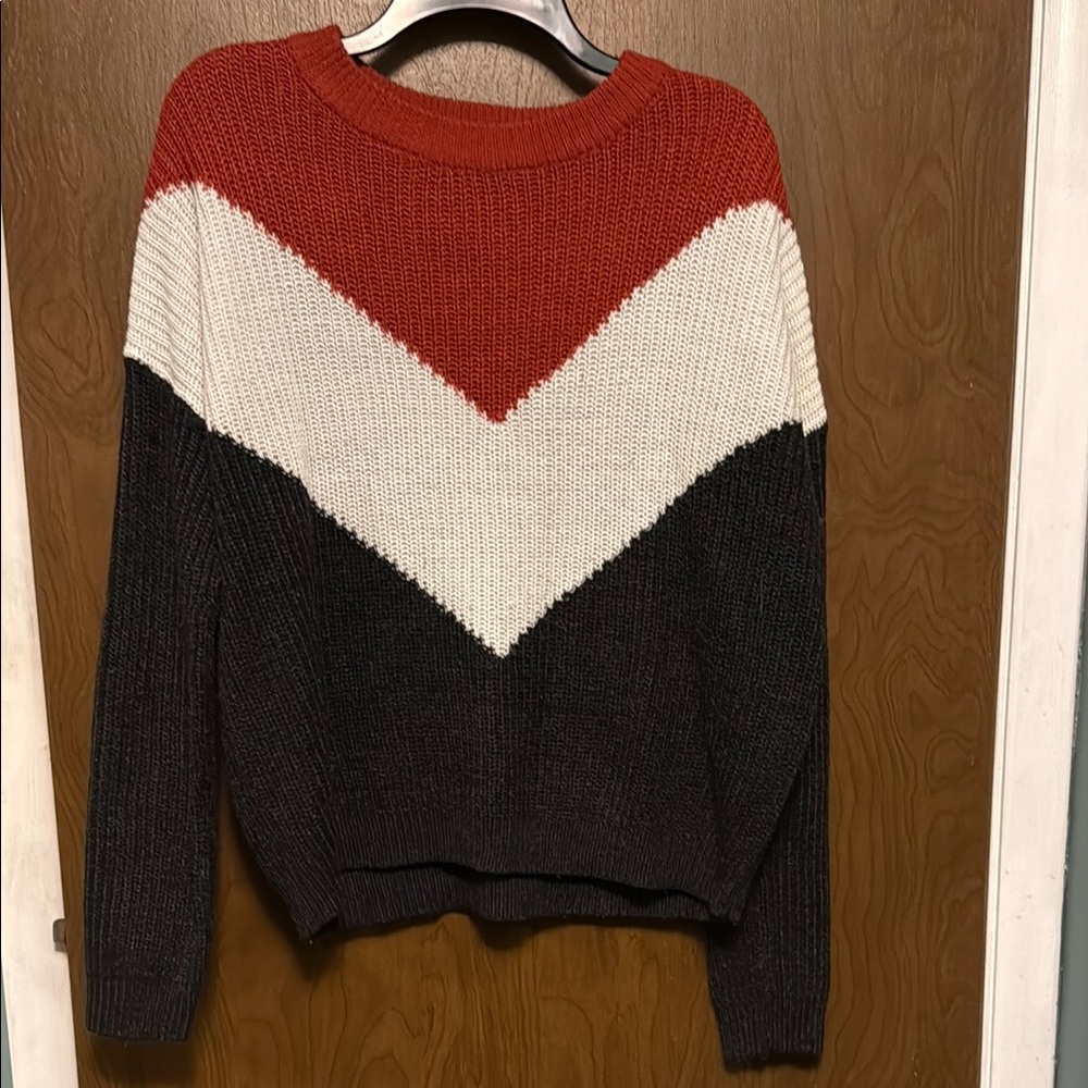 Ambiance Color-block Sweater - burnt Red, White, and Black size L